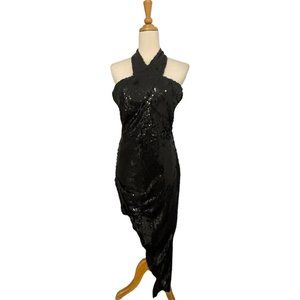 NWT Guess X Empire Womens Asymmetrical Sequin Halter Dress Small Black NYE Glam